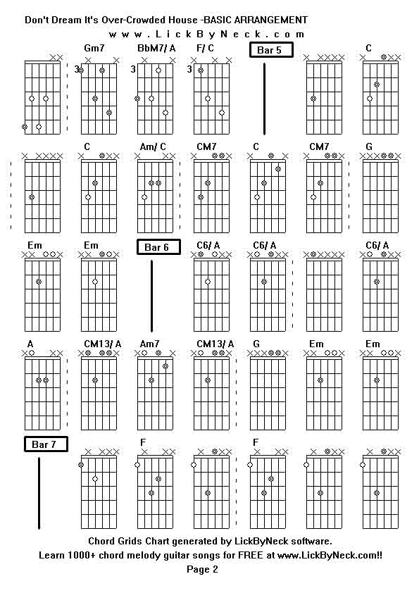 Chord Grids Chart of chord melody fingerstyle guitar song-Don't Dream It's Over-Crowded House -BASIC ARRANGEMENT,generated by LickByNeck software.